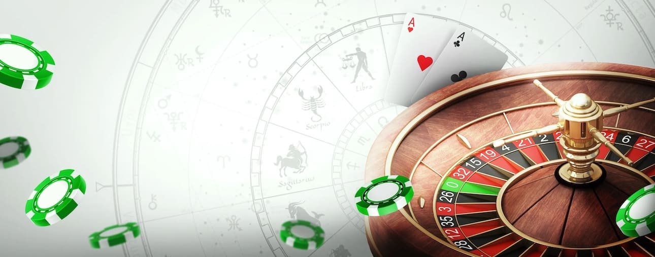 Roue astrologique avec roulette, cartes et jetons pour l’univers Zodiac Bet