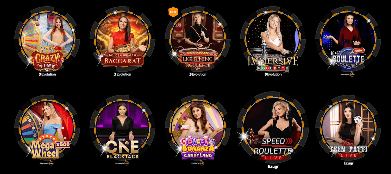 Aperçu de jeux live Zodiac Bet avec roulette, baccarat et blackjack